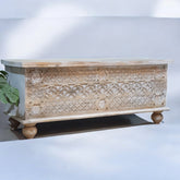 Handmade Indian Furniture Solid Hard Wood Carved Blanket Box Brown